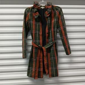 Y2k Retro Matty M Women's Wool Blend Coat Small Red Green Plaid Academia Flannel